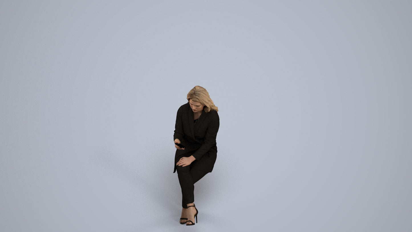 photogrammetry 3D woman business sitting, realistic human model archviz FBX, back view render