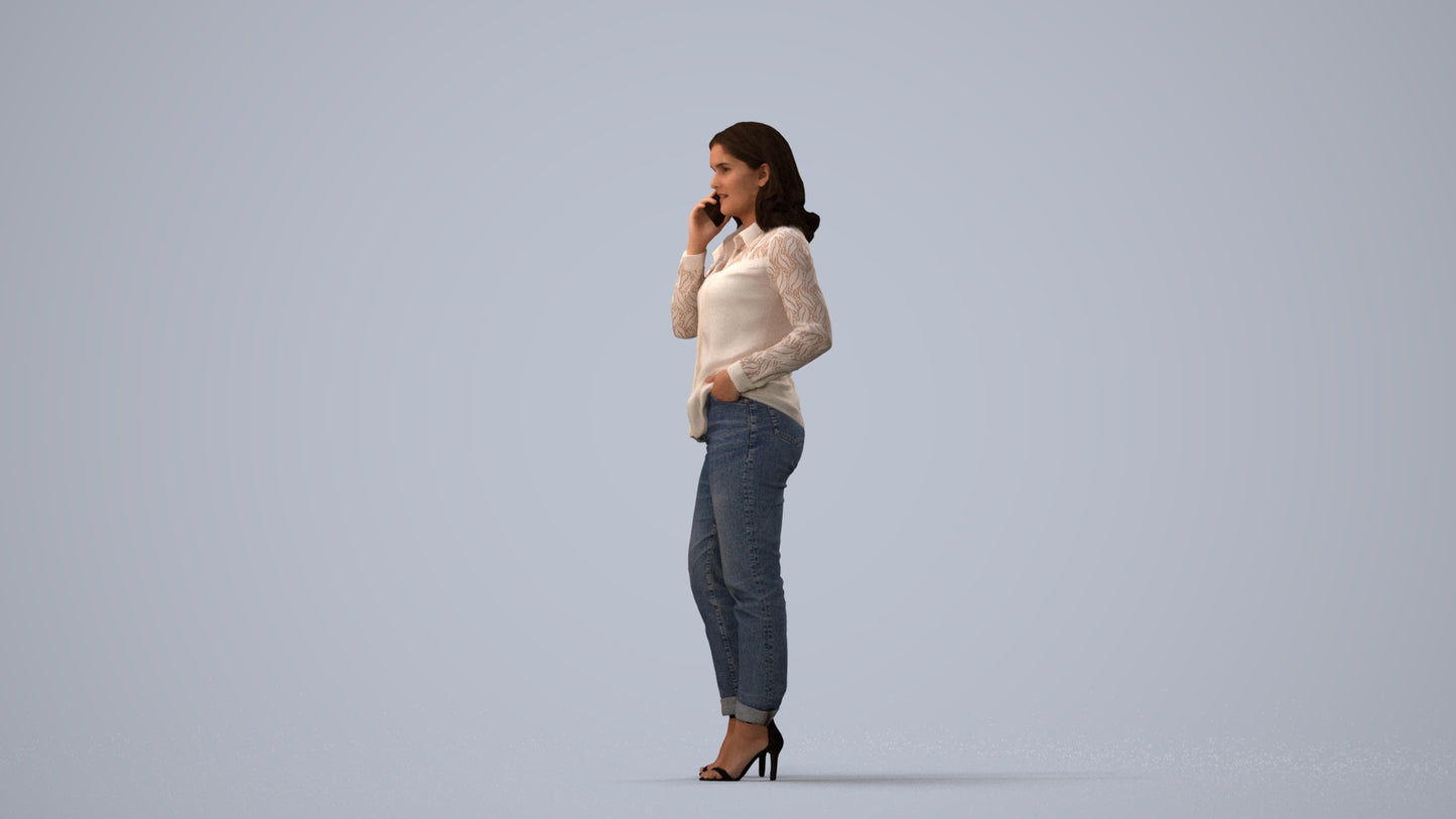 realistic 3D human woman casual standing, archviz people FBX OBJ for Blender, three-quarter view render