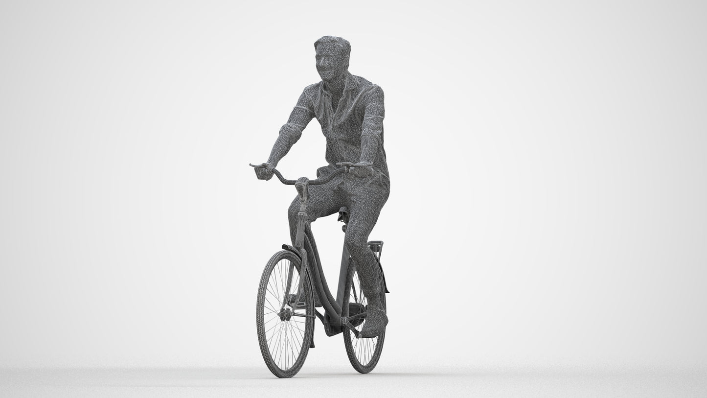 realistic 3D man casual cycling, scanned archviz people for Blender and 3ds Max, wireframe back view