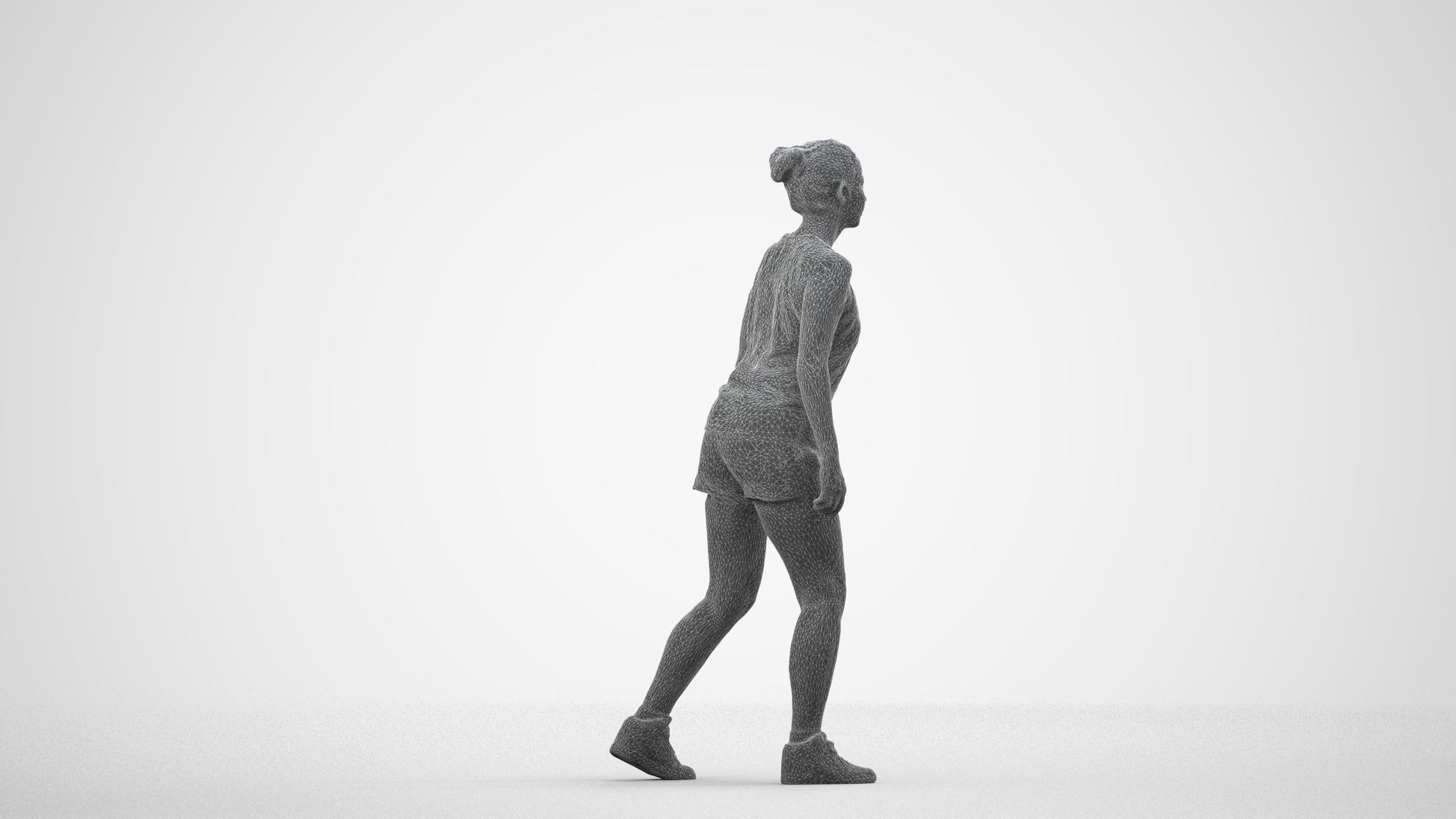 3D people model woman sport, scanned human for 3ds Max rendering, wireframe side view