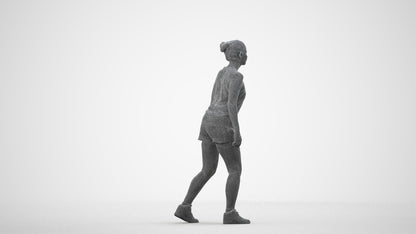 3D people model woman sport, scanned human for 3ds Max rendering, wireframe side view