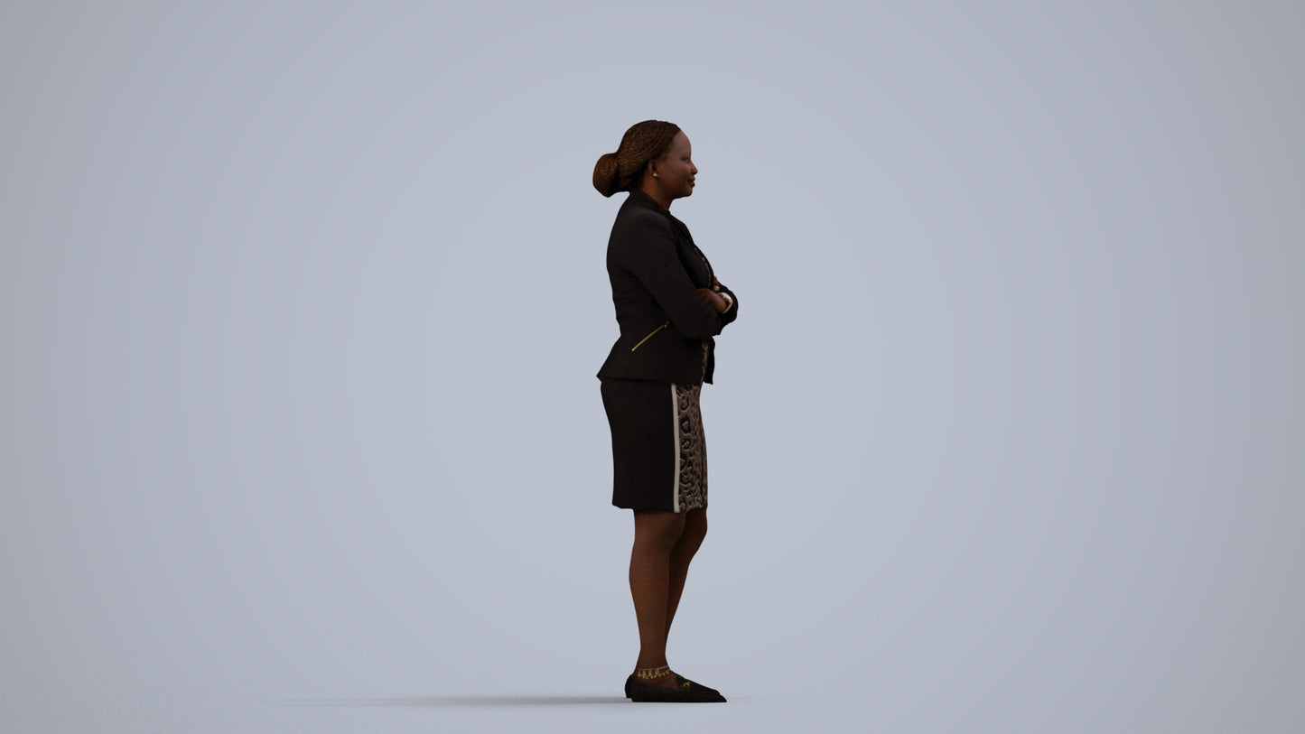 realistic 3D people woman business standing, render-ready for V-Ray and Corona, FBX OBJ, side view render