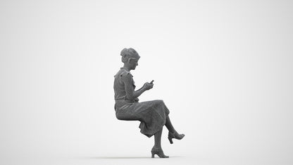 realistic 3D people woman casual sitting, render-ready for V-Ray and Corona, FBX OBJ, wireframe side view