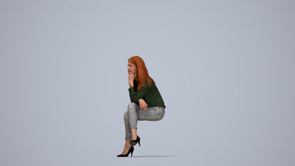 realistic 3D human woman casual sitting, archviz people FBX OBJ for Blender, top-down view render