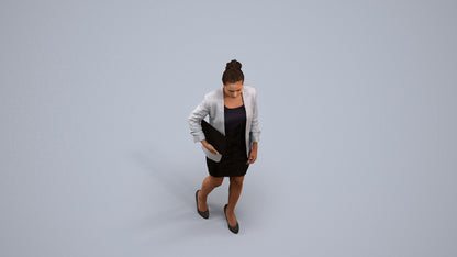 3D human model woman business, photogrammetry scanned person for archviz, back view render