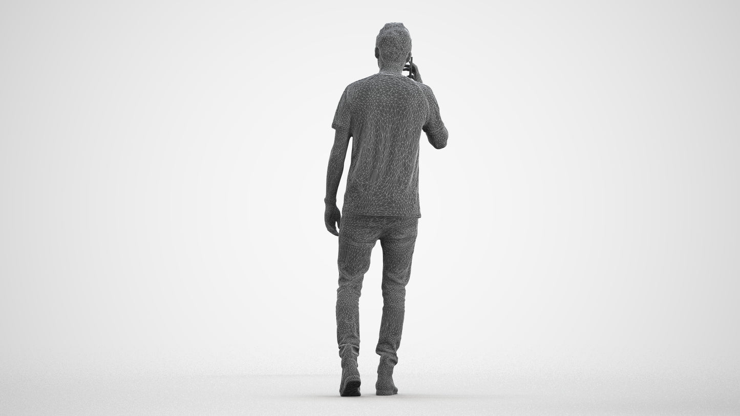 scanned 3D man casual walking, photogrammetry people for Enscape and V-Ray, wireframe front view