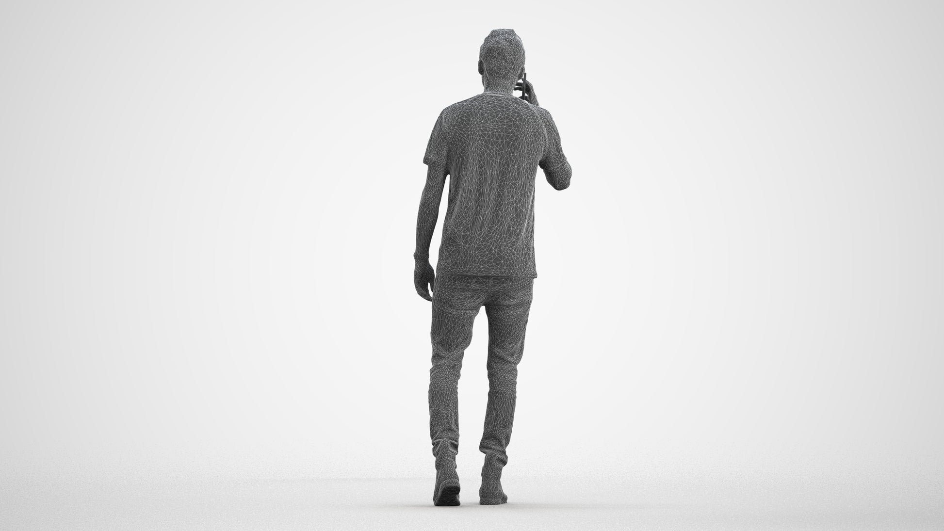 scanned 3D man casual walking, photogrammetry people for Enscape and V-Ray, wireframe front view