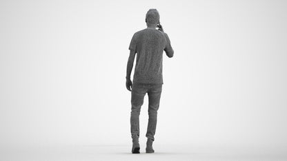 scanned 3D man casual walking, photogrammetry people for Enscape and V-Ray, wireframe front view