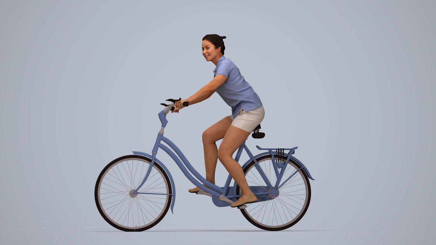 3D people model woman casual cycling, scanned human for 3ds Max rendering, top-down view render