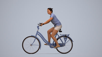 3D people model woman casual cycling, scanned human for 3ds Max rendering, top-down view render