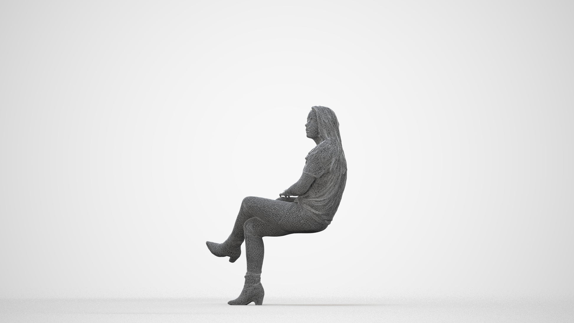 realistic 3D people woman casual sitting, render-ready for V-Ray and Corona, FBX OBJ, wireframe back view