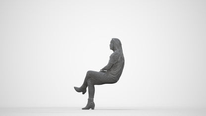 realistic 3D people woman casual sitting, render-ready for V-Ray and Corona, FBX OBJ, wireframe back view