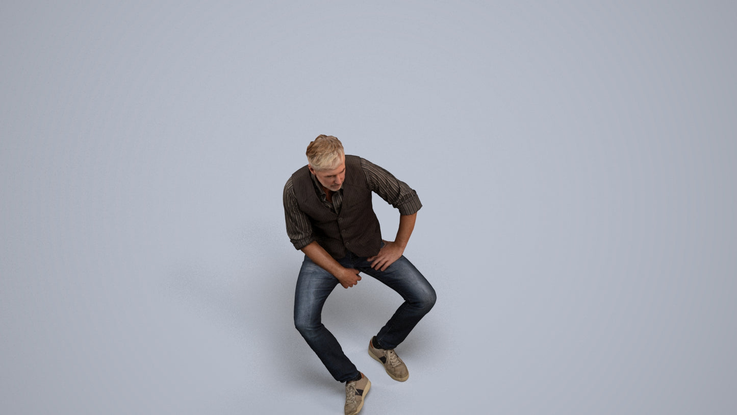 scanned 3D man casual sitting, photogrammetry people for Enscape and V-Ray, back view render