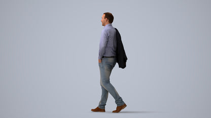 realistic 3D man business standing, scanned archviz people for Blender and 3ds Max, three-quarter view render