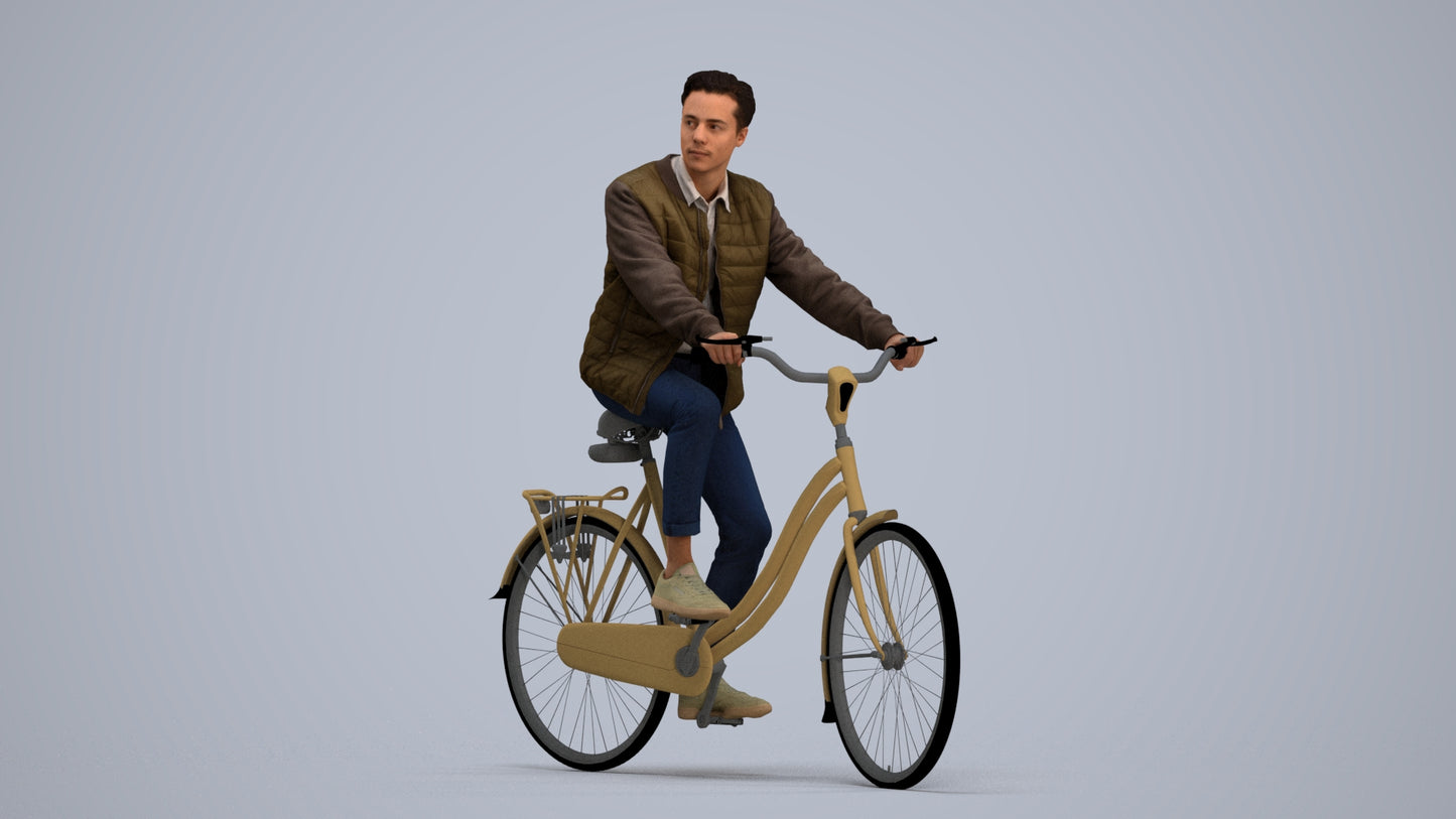 scanned 3D man casual cycling, photogrammetry people for Enscape and V-Ray, standing pose render
