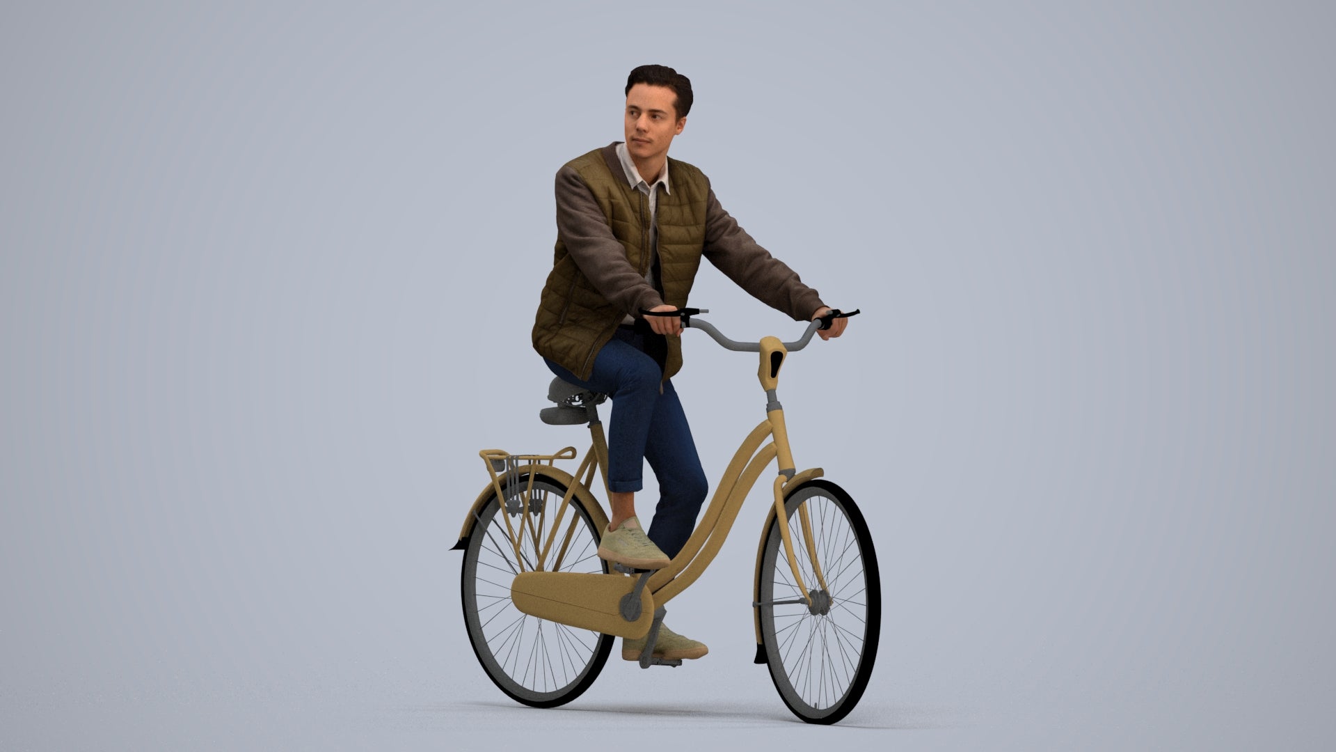 scanned 3D man casual cycling, photogrammetry people for Enscape and V-Ray, standing pose render
