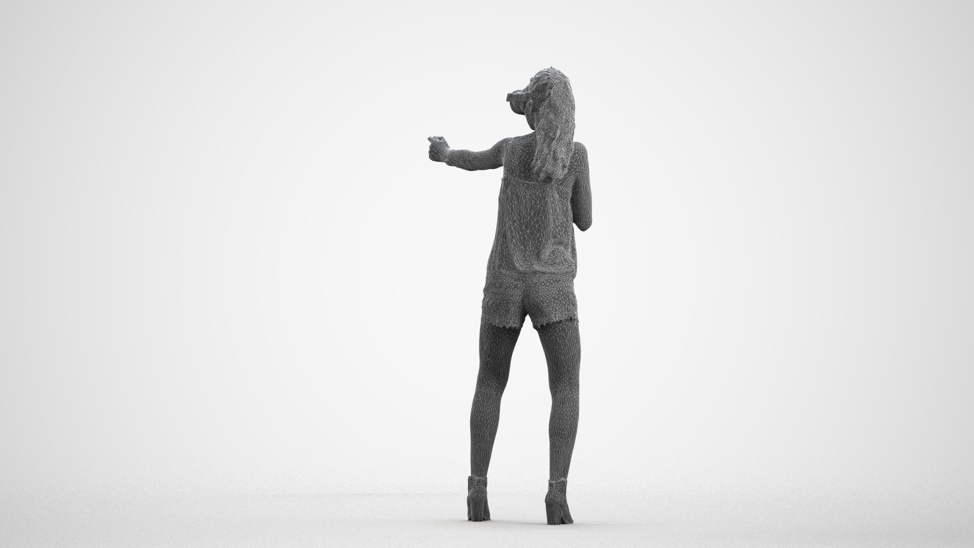 scanned 3D girl casual standing, photogrammetry people for Enscape and V-Ray, wireframe front view