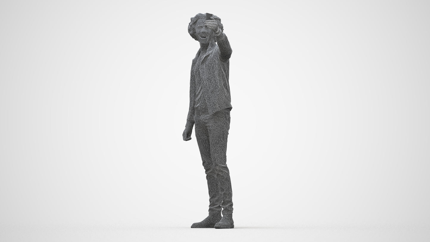 3D people model man casual standing, scanned human for 3ds Max rendering, wireframe back view