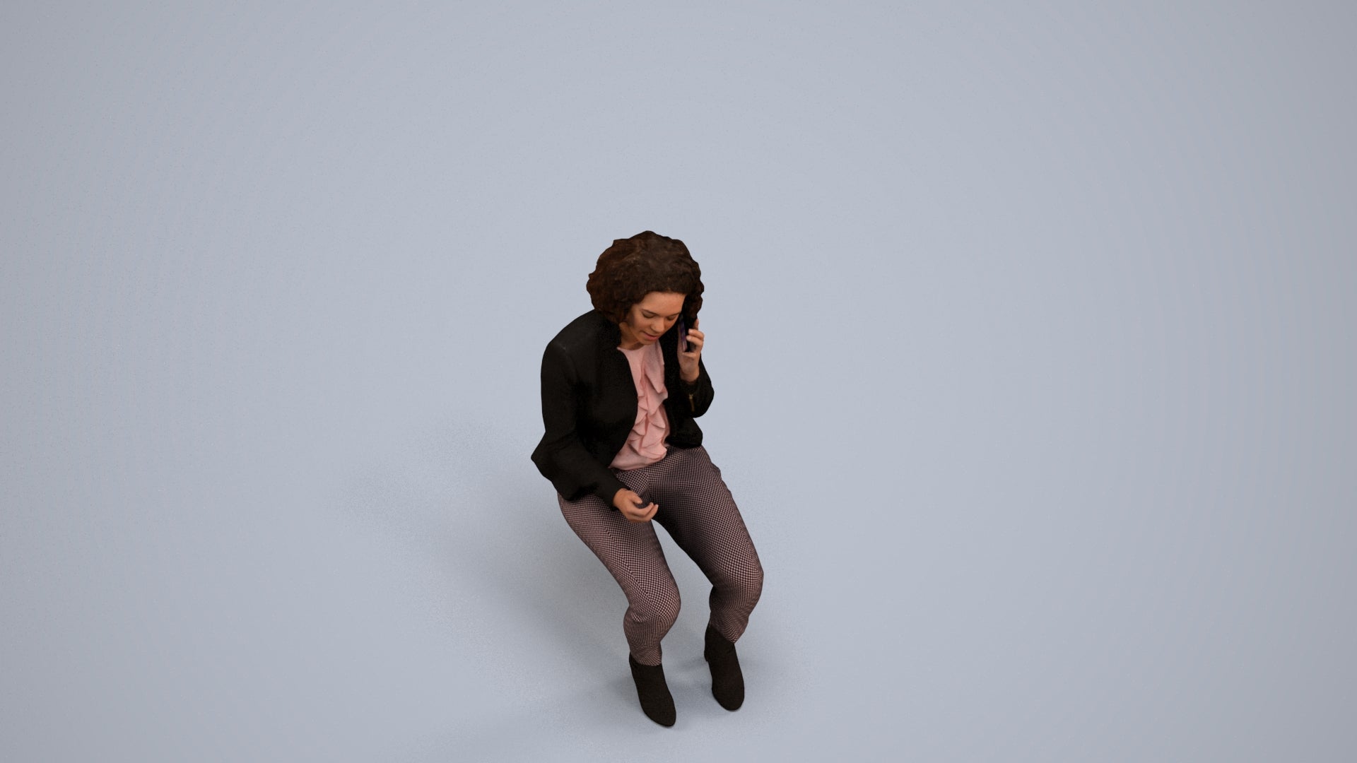 3D human model woman business, photogrammetry scanned person for archviz, side view render