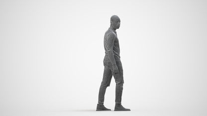 photogrammetry 3D man casual walking, realistic human model archviz FBX, wireframe side view