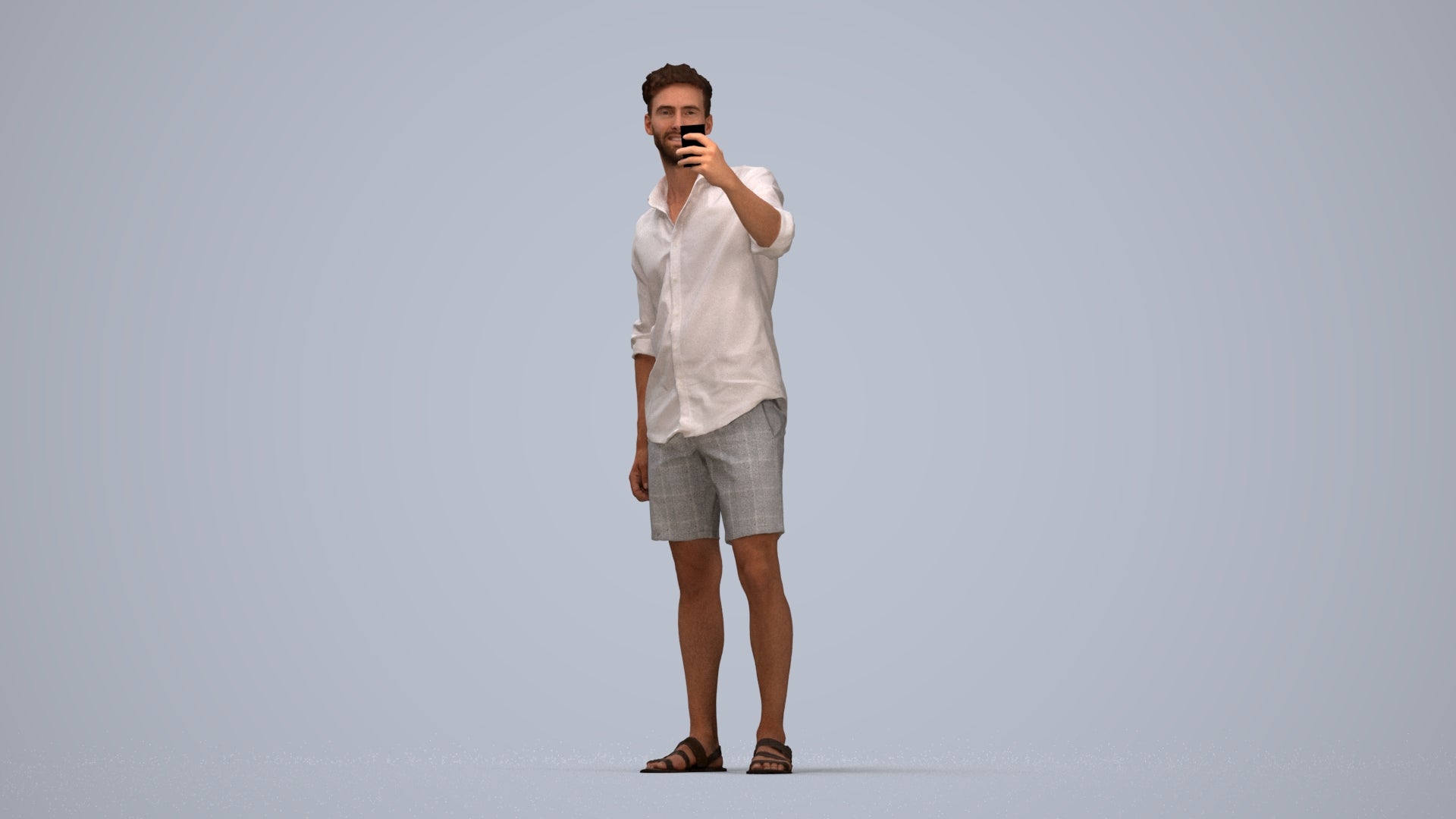 photogrammetry 3D man casual standing, realistic human model archviz FBX, top-down view render