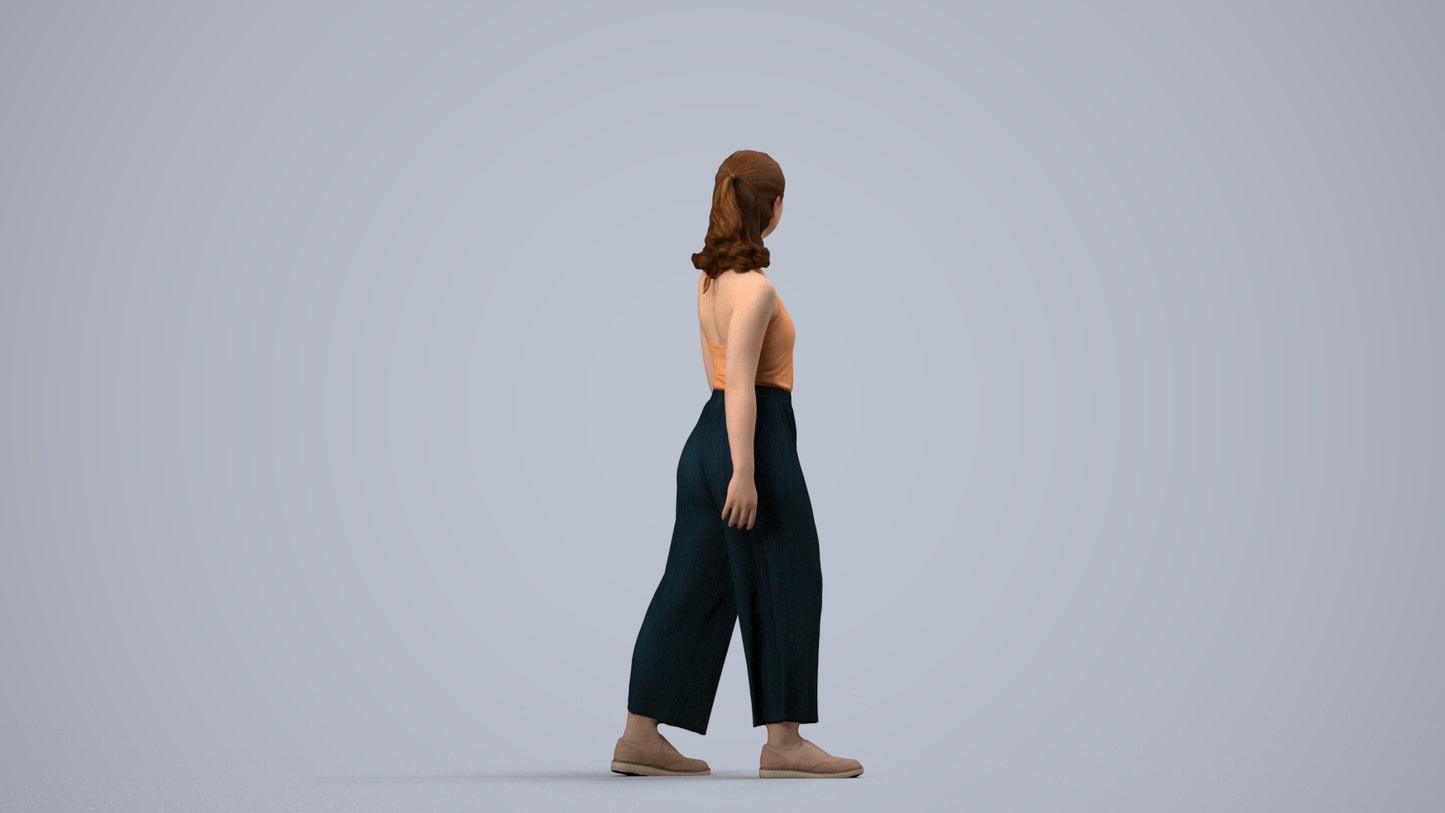 3D human model girl casual kids, photogrammetry scanned person for archviz, side view render
