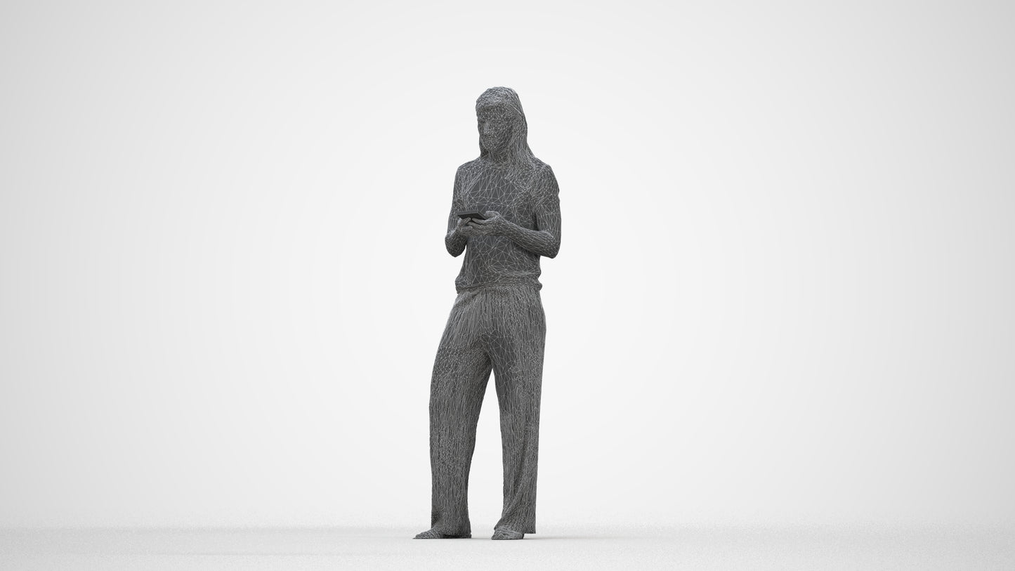3D people model woman casual kids, scanned human for 3ds Max rendering, wireframe back view