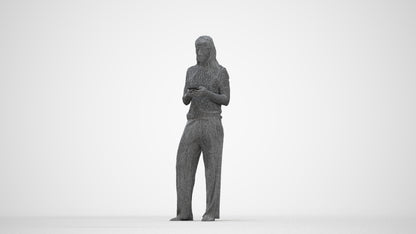 3D people model woman casual kids, scanned human for 3ds Max rendering, wireframe back view