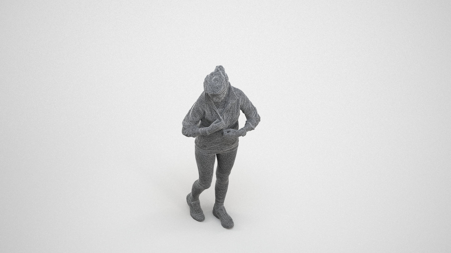 3D people model woman sport, scanned human for 3ds Max rendering, wireframe three-quarter view