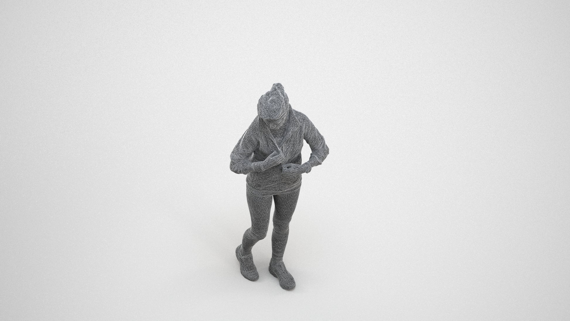 3D people model woman sport, scanned human for 3ds Max rendering, wireframe three-quarter view