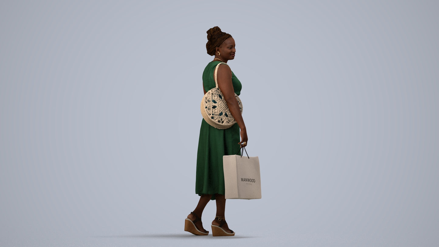 realistic 3D people woman casual shopping, render-ready for V-Ray and Corona, FBX OBJ, side view render