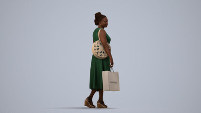 realistic 3D people woman casual shopping, render-ready for V-Ray and Corona, FBX OBJ, side view render