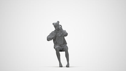 realistic 3D human woman casual sitting, archviz people FBX OBJ for Blender, wireframe back view