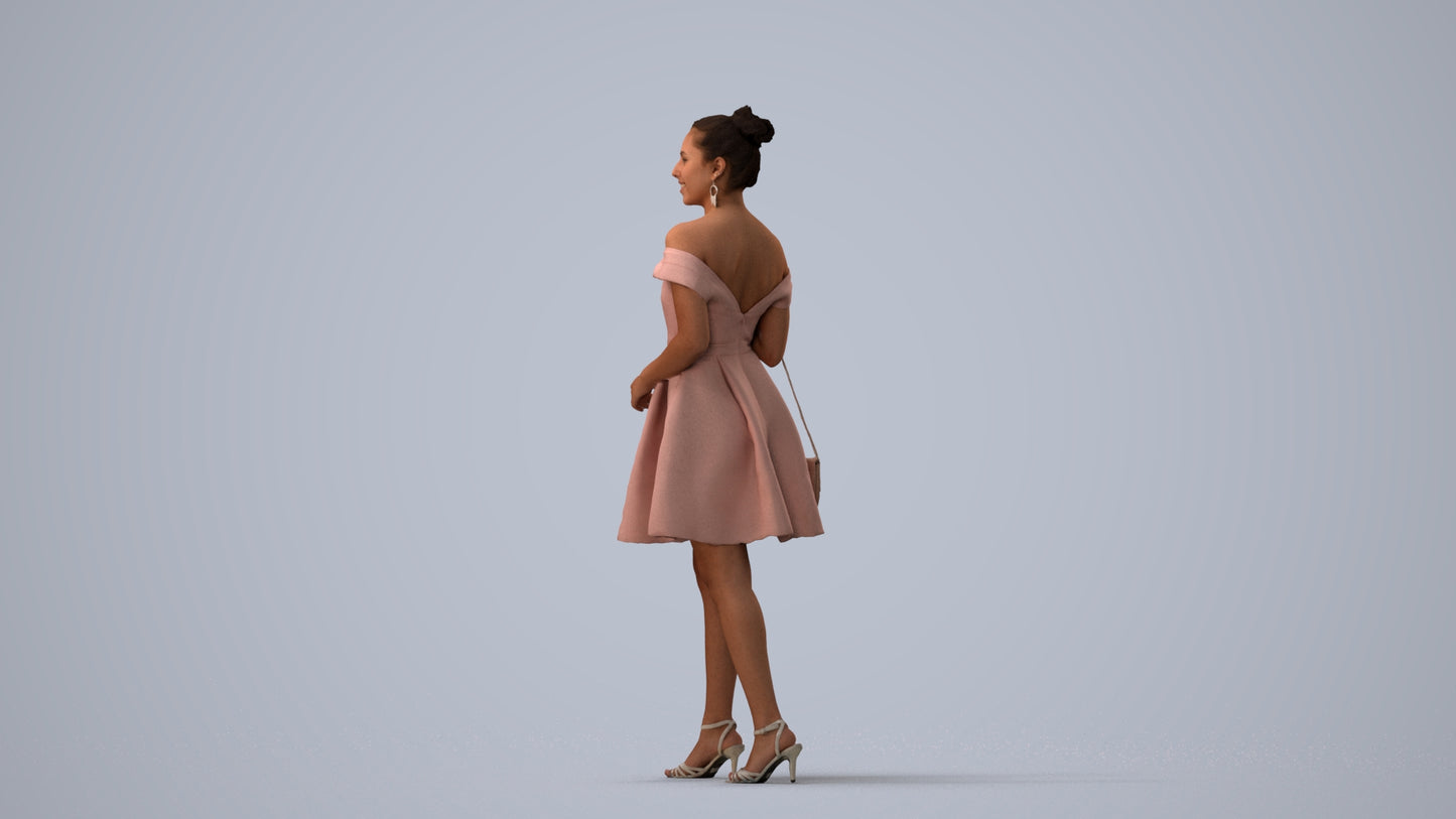 3D scanned woman formalaffairs formal, photorealistic archviz people for Enscape and SketchUp, three-quarter view render