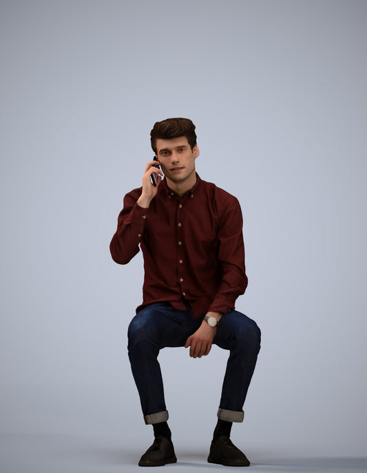 3D people model man casual sitting, scanned human for 3ds Max rendering