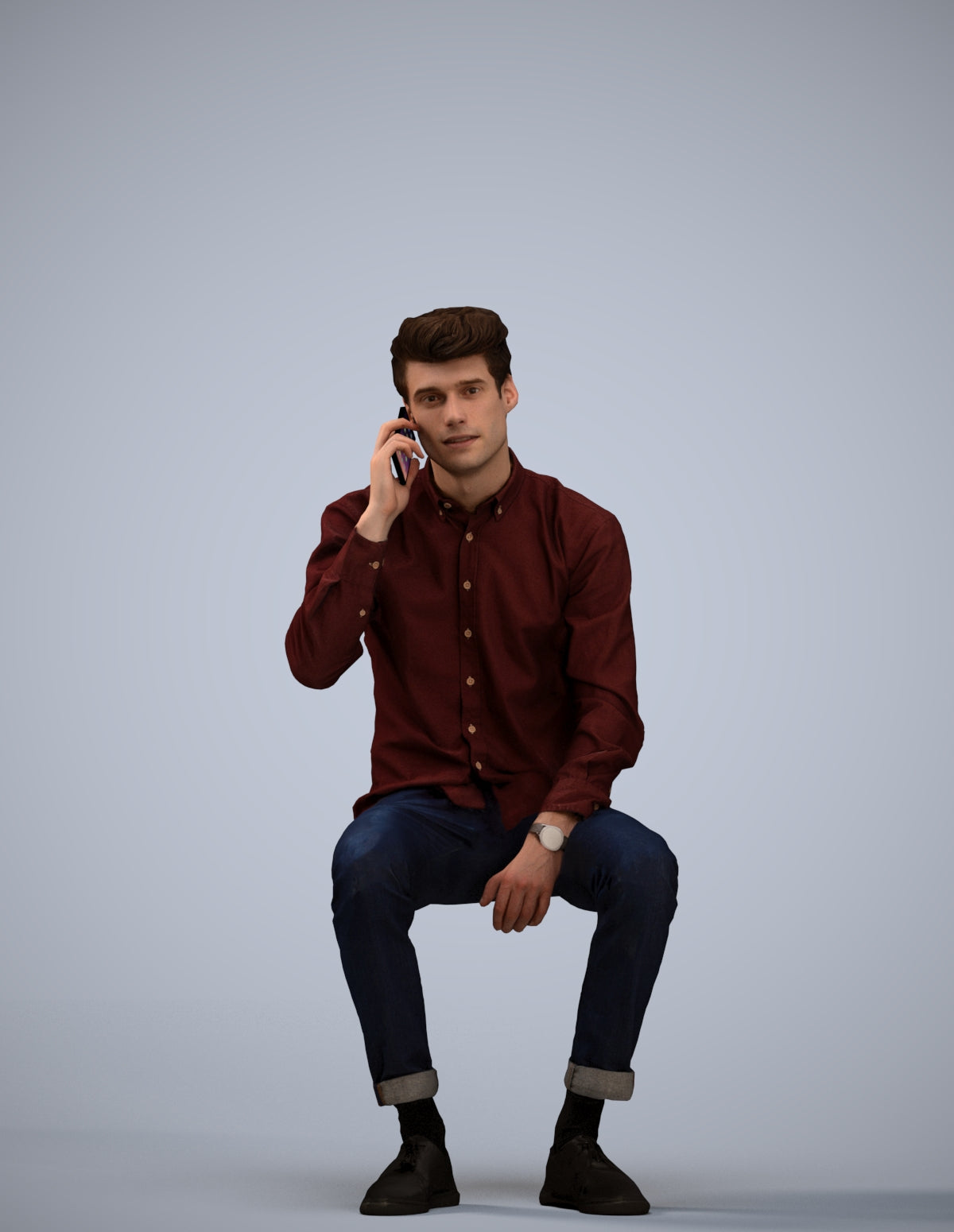 3D people model man casual sitting, scanned human for 3ds Max rendering
