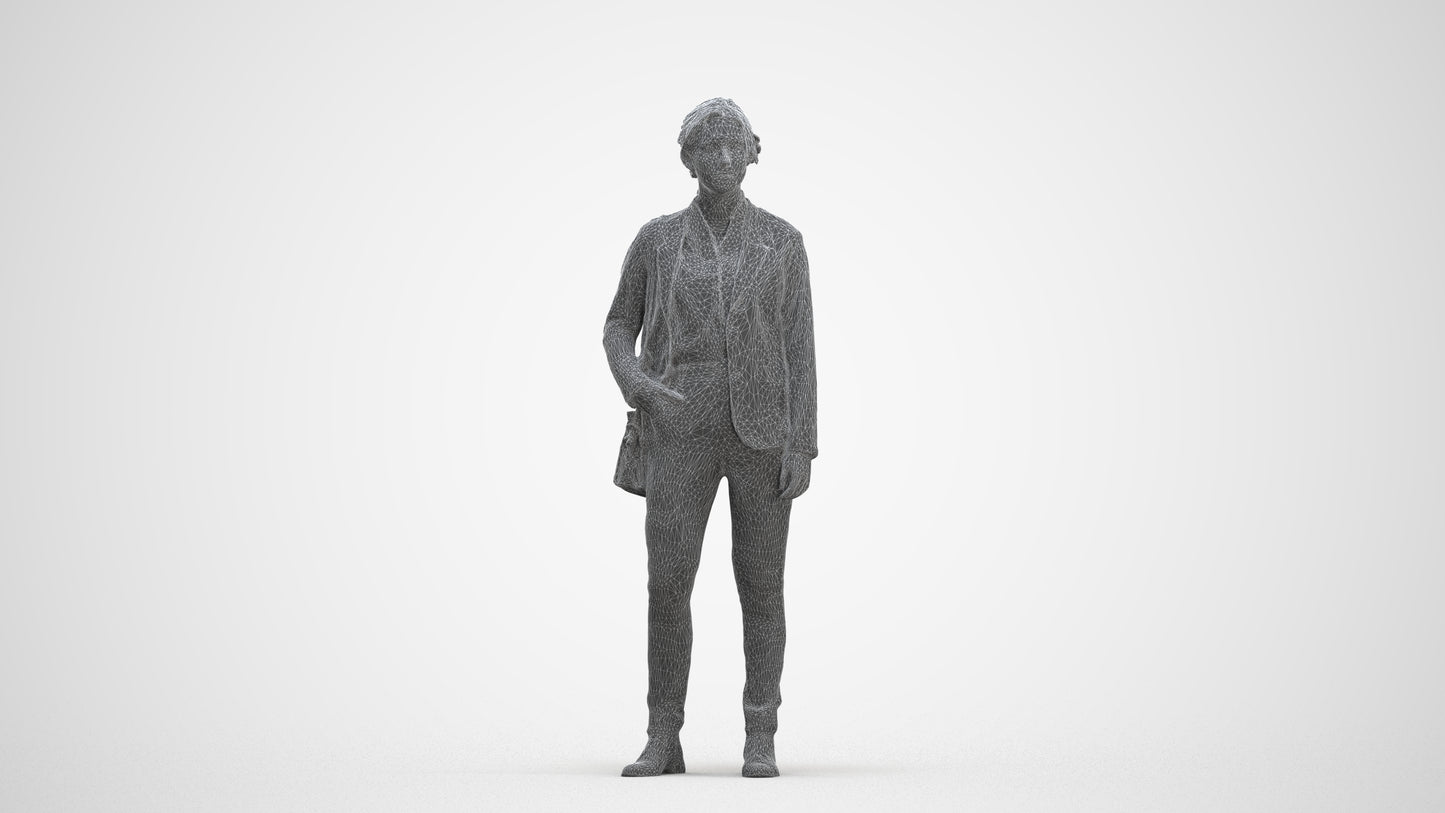 realistic 3D human woman business, archviz people FBX OBJ for Blender, three-quarter front view render