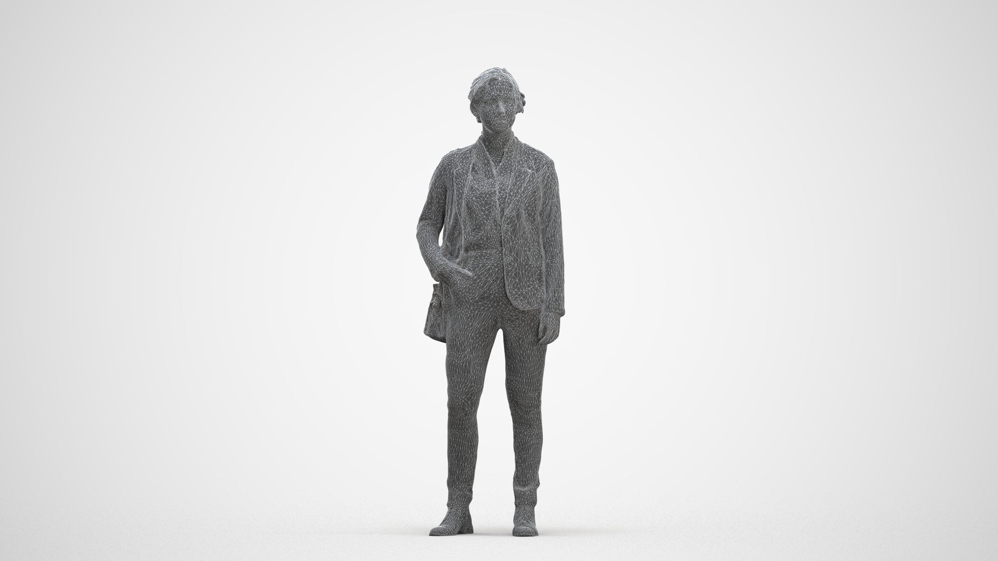 realistic 3D human woman business, archviz people FBX OBJ for Blender, three-quarter front view render