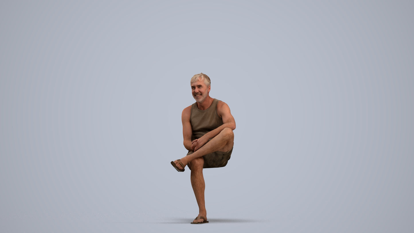 3D people model man casual sitting, scanned human for 3ds Max rendering, standing pose render