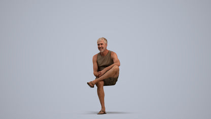 3D people model man casual sitting, scanned human for 3ds Max rendering, standing pose render