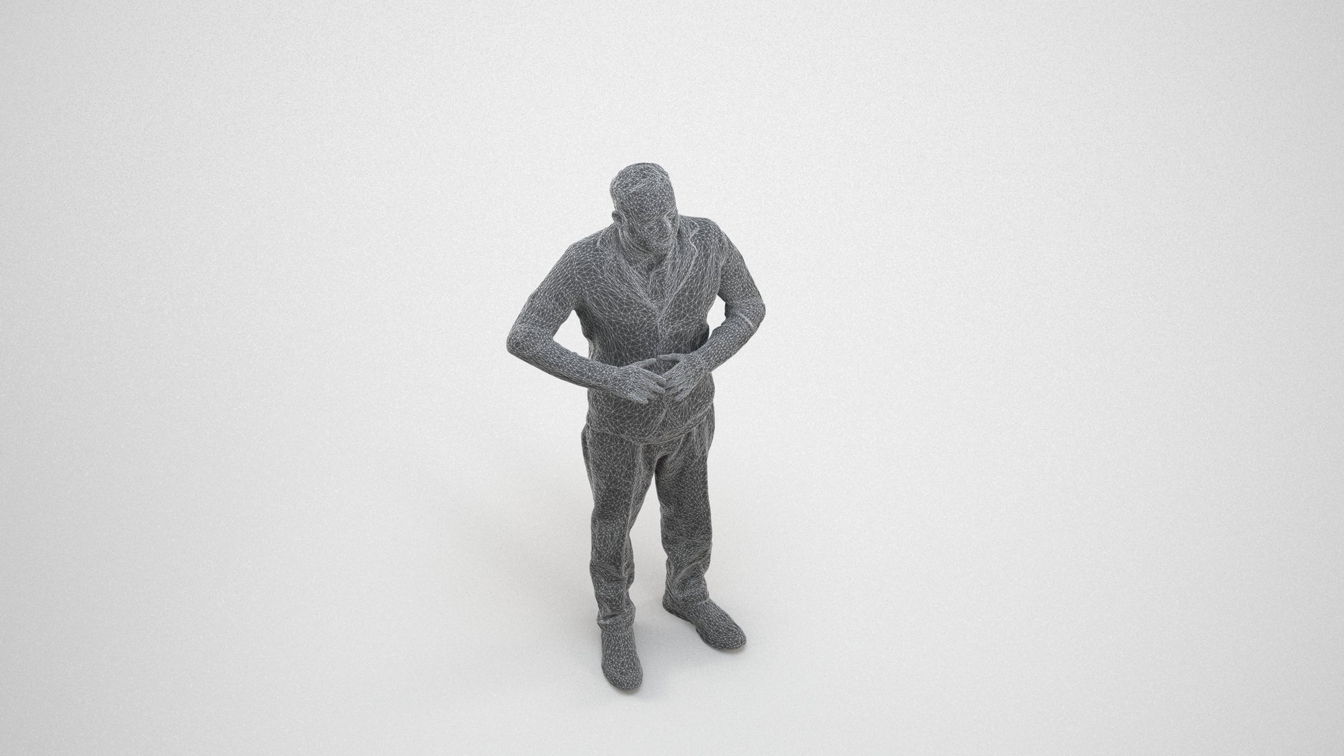 scanned 3D man business standing, photogrammetry people for Enscape and V-Ray, wireframe three-quarter view