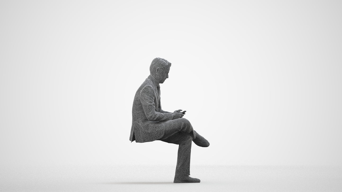 realistic 3D people man business, render-ready for V-Ray and Corona, FBX OBJ, wireframe side view