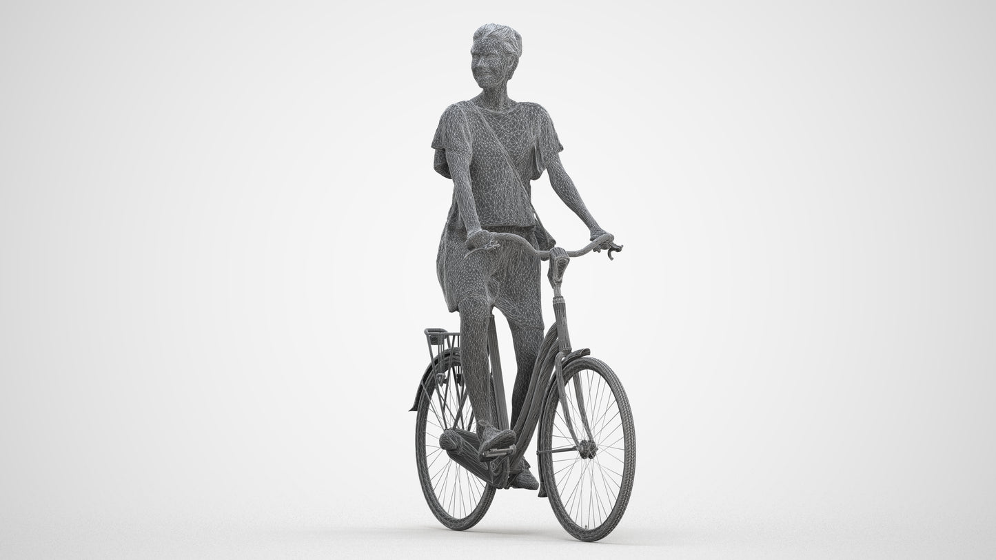 realistic 3D people woman formal cycling, render-ready for V-Ray and Corona, FBX OBJ, three-quarter front view render