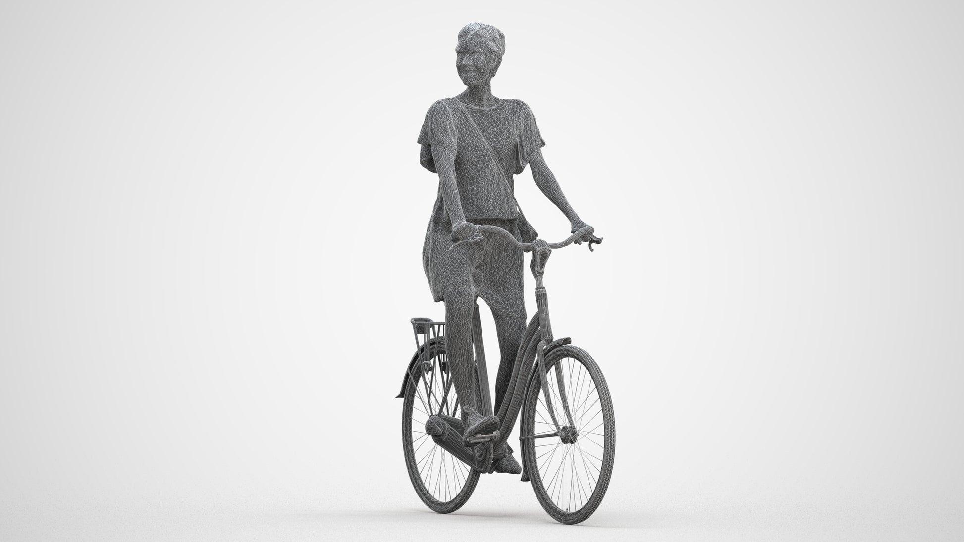 realistic 3D people woman formal cycling, render-ready for V-Ray and Corona, FBX OBJ, three-quarter front view render