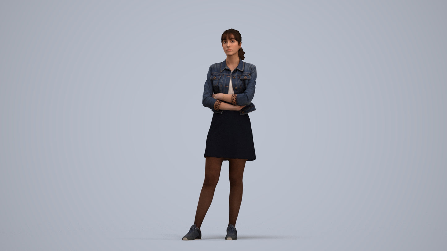 realistic 3D woman casual standing, scanned archviz people for Blender and 3ds Max, standing pose render