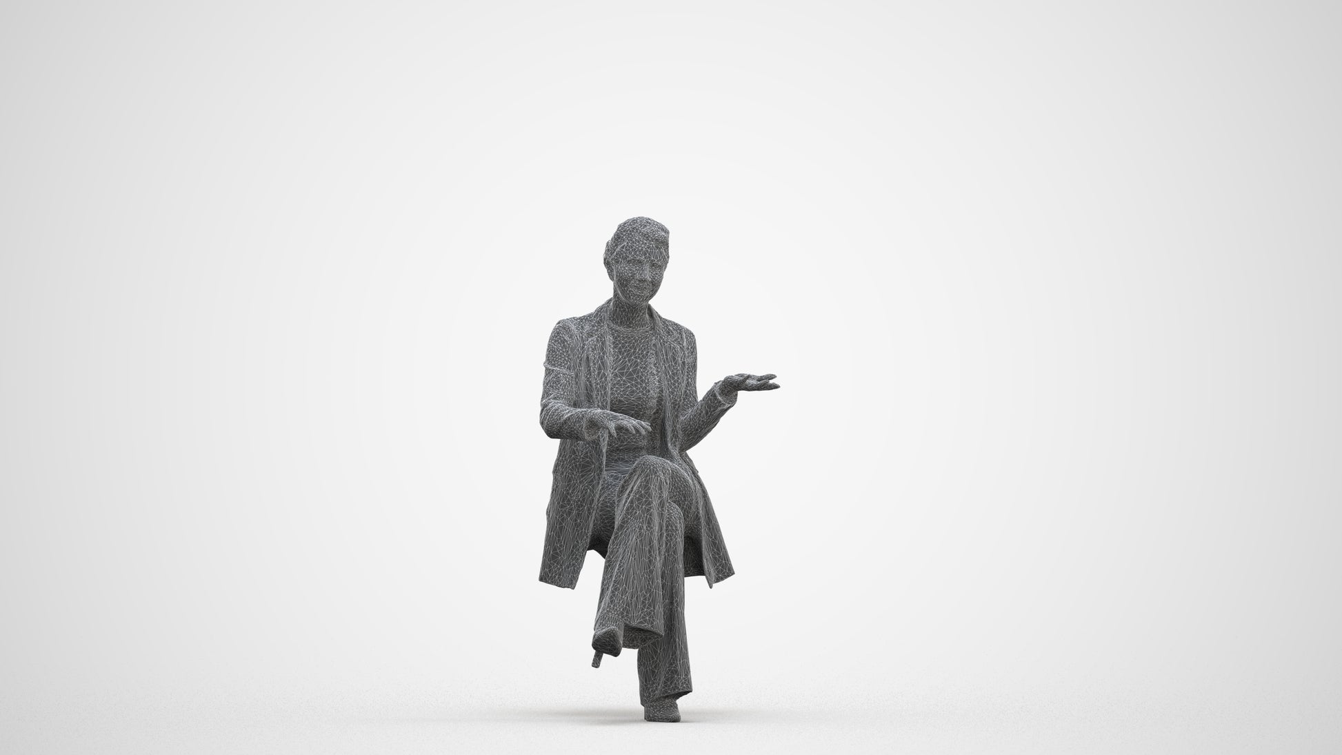 3D scanned woman sitting business, photorealistic archviz people for Enscape and SketchUp, three-quarter front view render