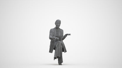 3D scanned woman sitting business, photorealistic archviz people for Enscape and SketchUp, three-quarter front view render