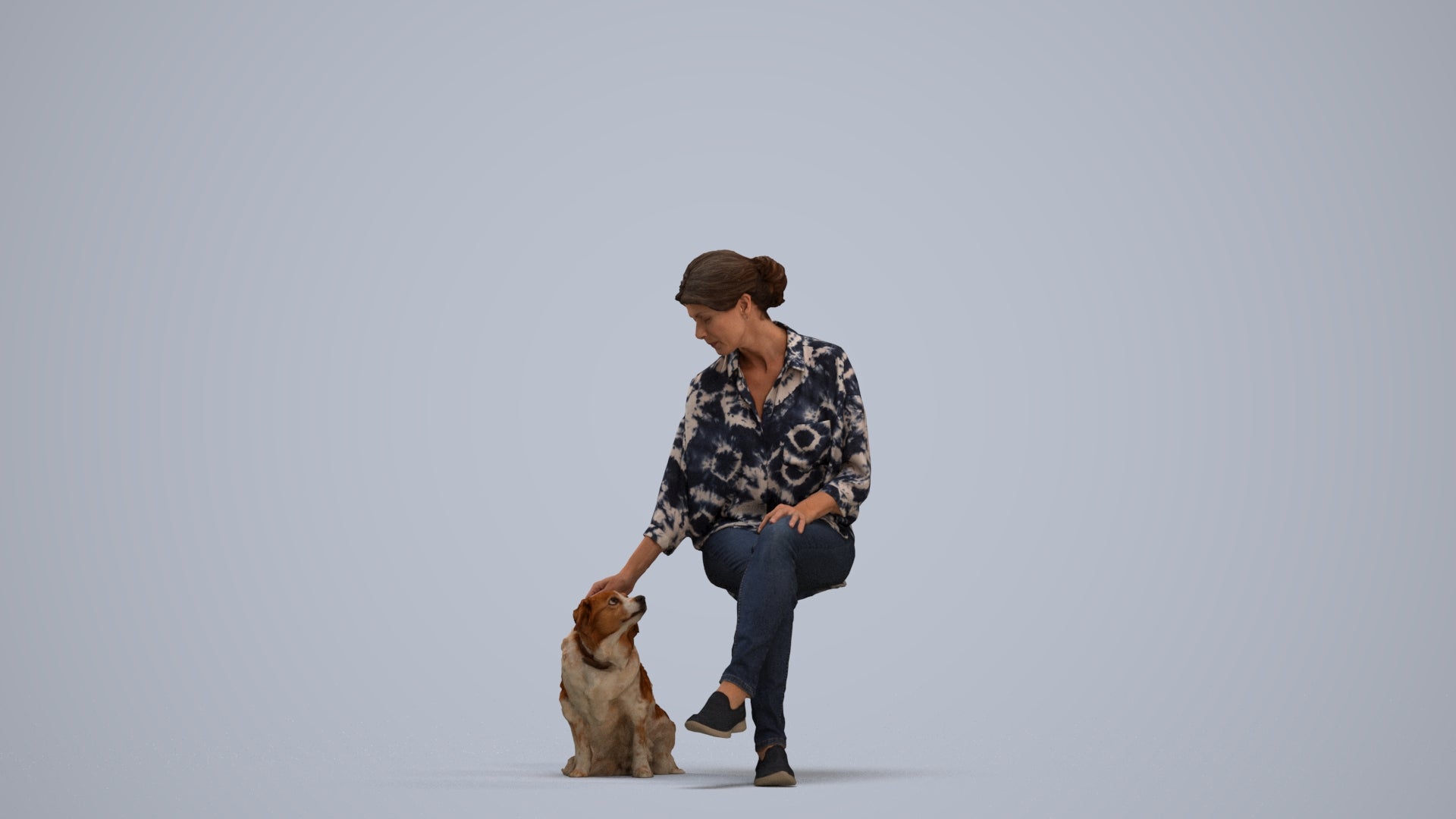 realistic 3D people woman casual sitting, render-ready for V-Ray and Corona, FBX OBJ, standing pose render