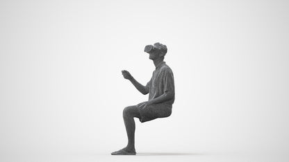 3D human model man casual sitting, photogrammetry scanned person for archviz, square thumbnail