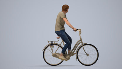 realistic 3D man casual cycling, scanned archviz people for Blender and 3ds Max, side view render